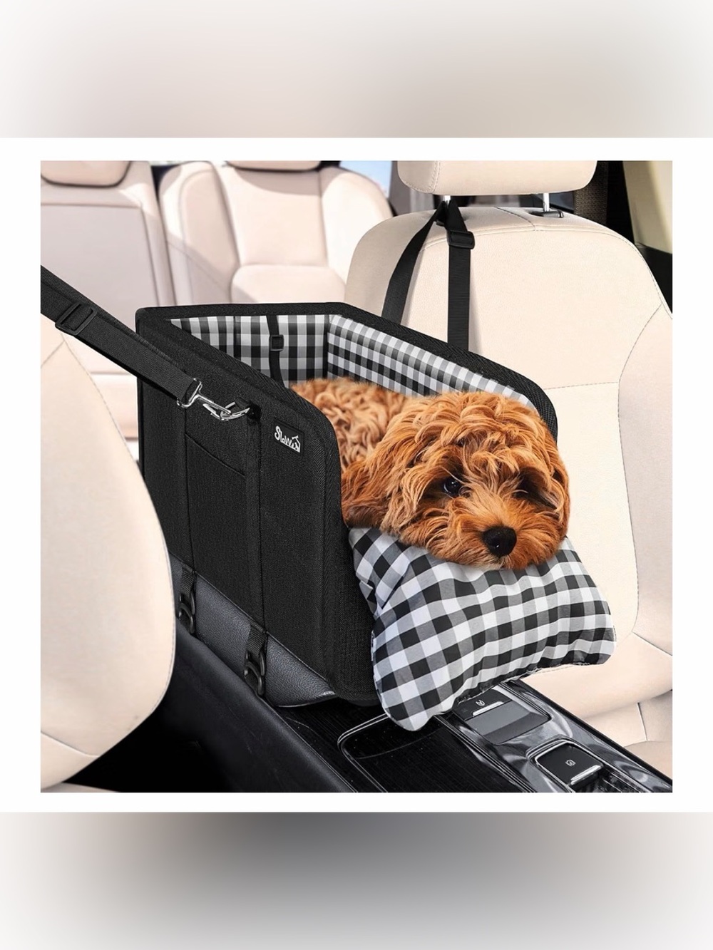 New Black Dog Car Booster Seat with Black-and-White Checkered Cushion